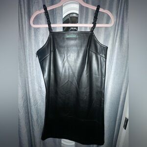 Chuu Faux Leather Slip Dress in Black